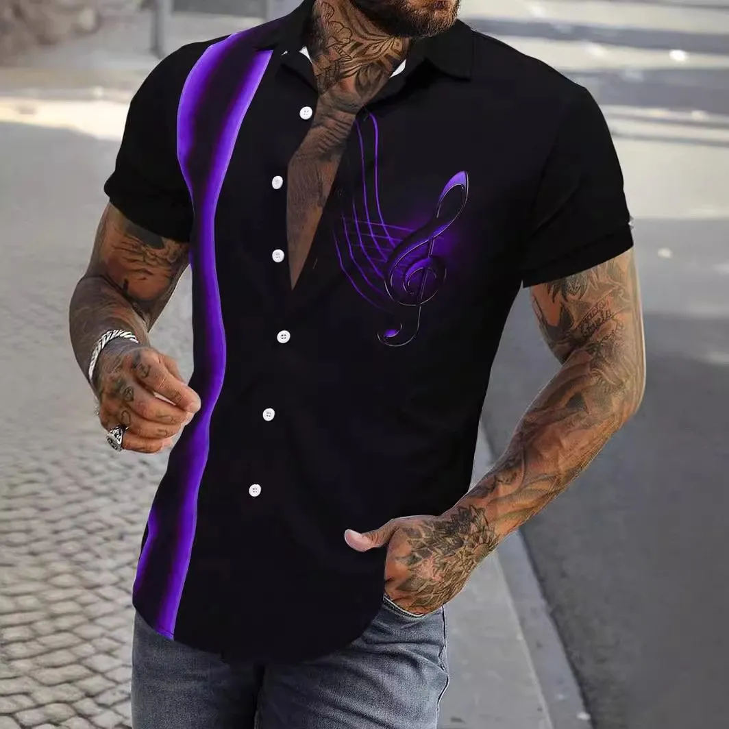 Men's Musical Note Printed Short Sleeve Shirt 91185183YY