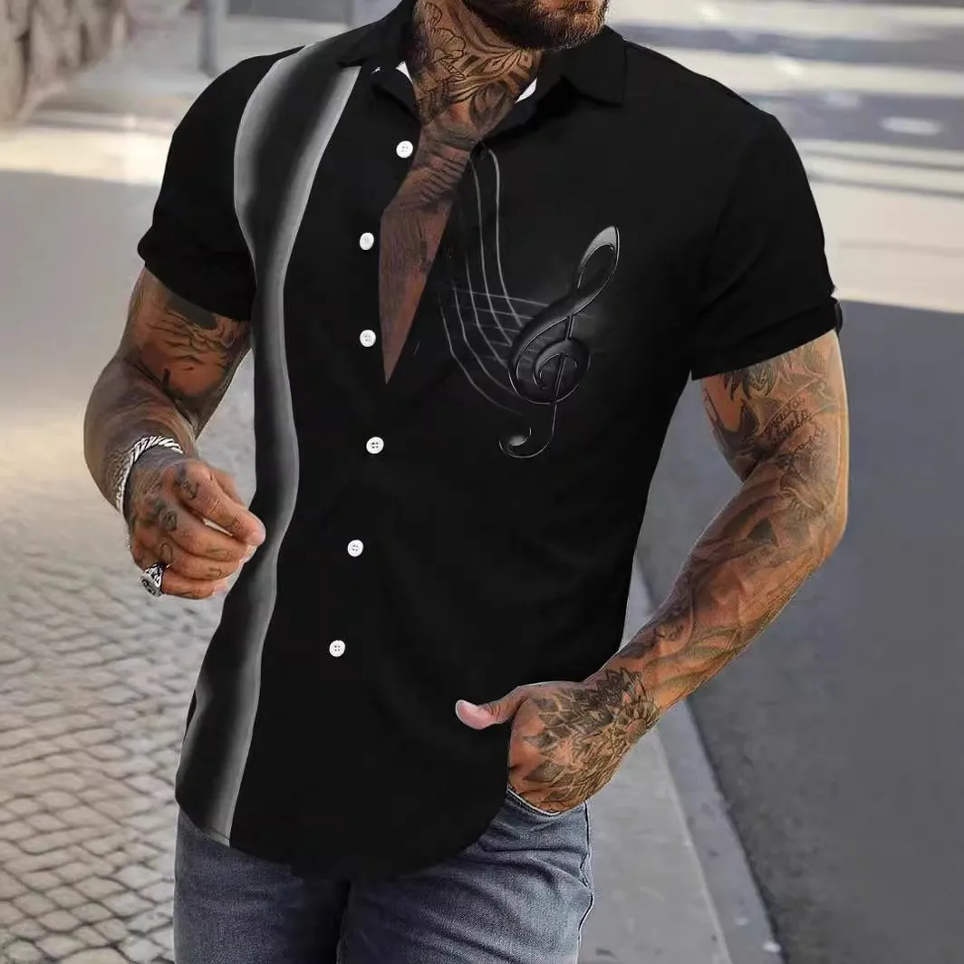 Men's Musical Note Printed Short Sleeve Shirt 91185183YY