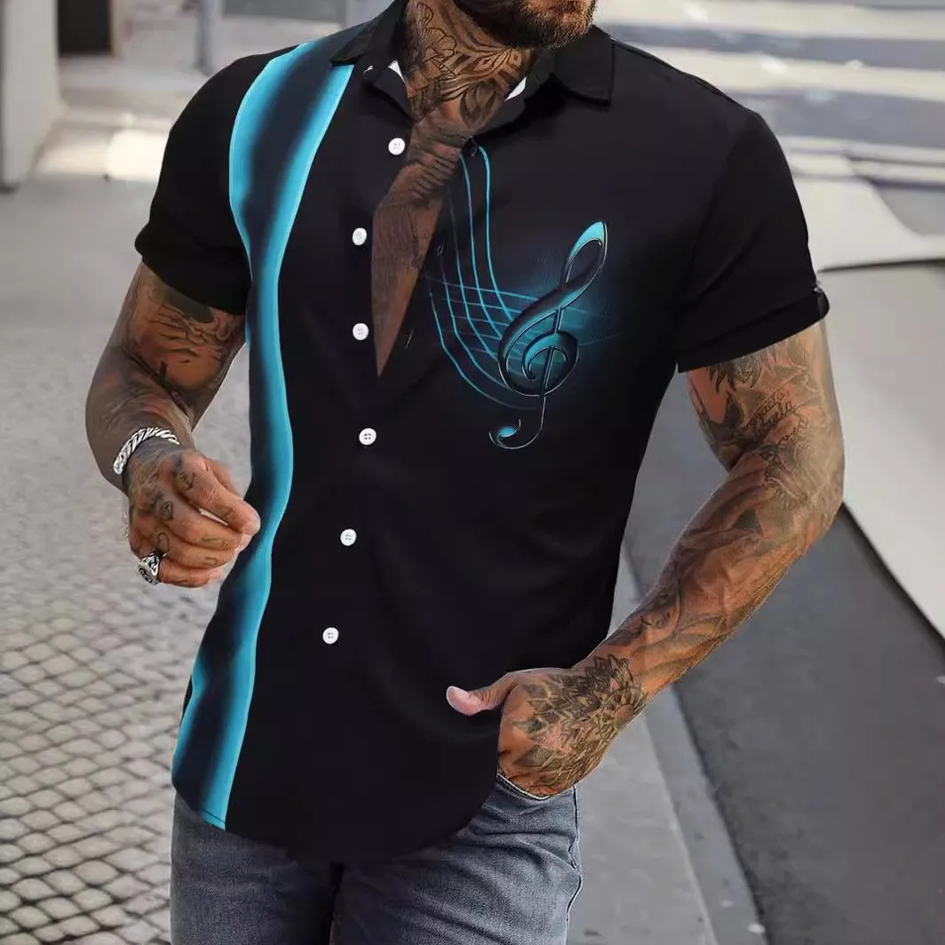 Men's Musical Note Printed Short Sleeve Shirt 91185183YY