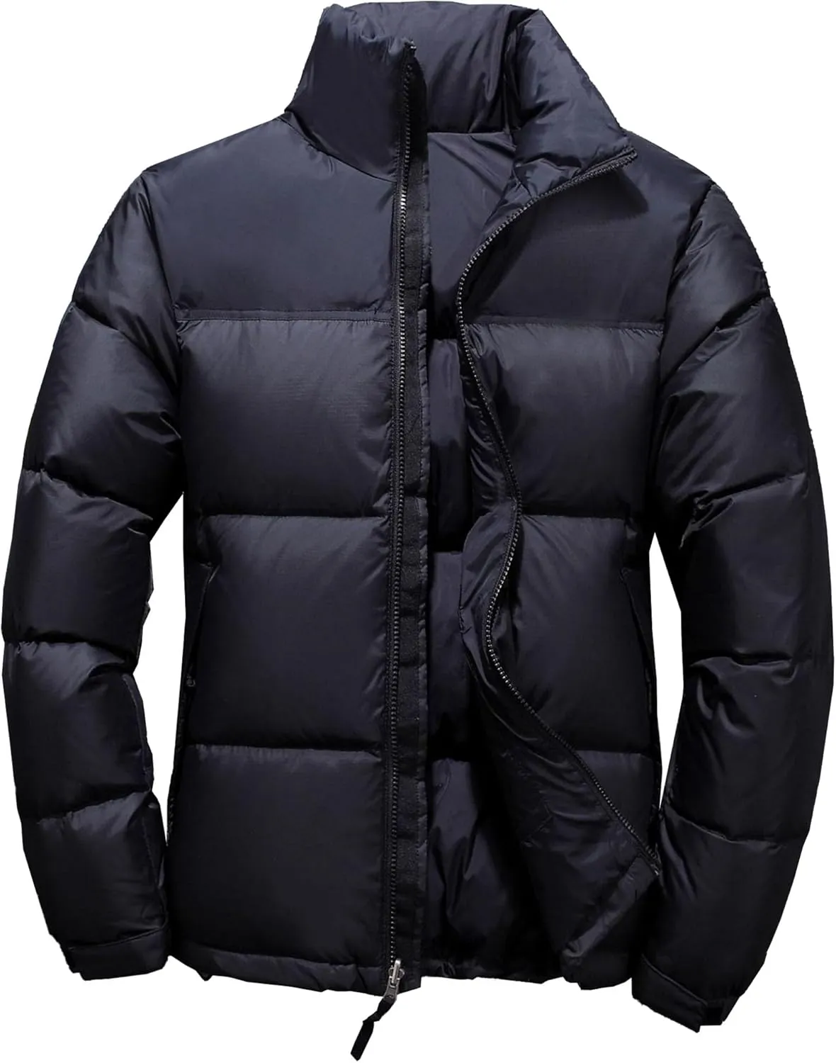 Mens Retro Bubble Puffer Jacket Stylish Stand Collar Duck Down Coats Short Casual Color Down Jackets