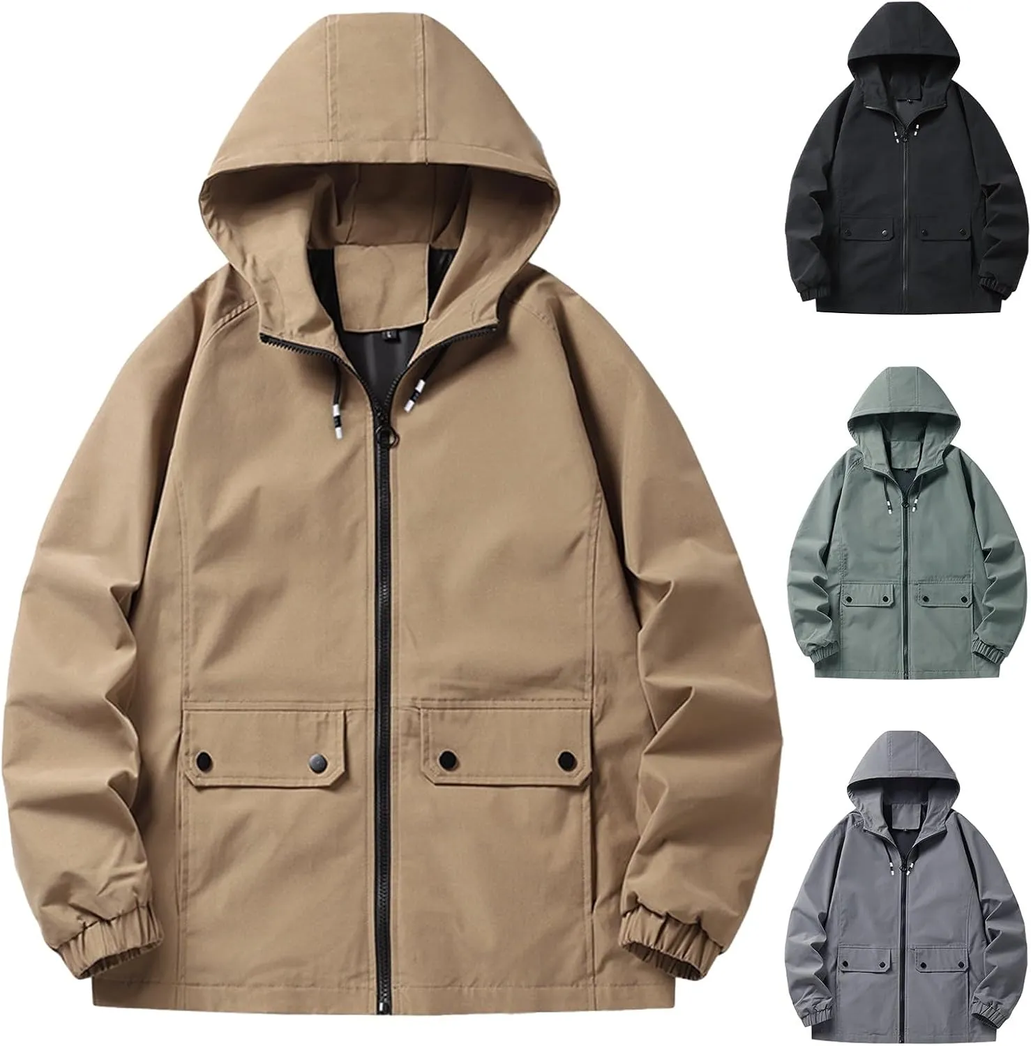Men's Soft Shell Rain Jackets Midweight Soft Shell Water Resistant Windproof Outdoor Hooded Full Zip Hiking Rain Coat