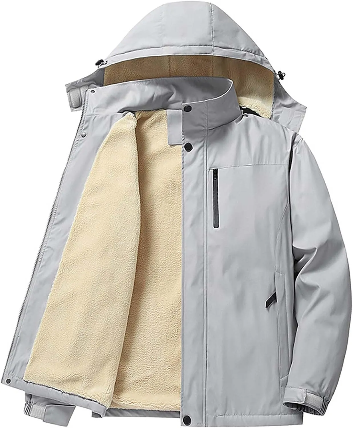Men's Waterproof Jacket Soft Shell Hiking Windbreaker Jackets Hooded Fleece Lined Thick Rain Coats with Multi-Pockets