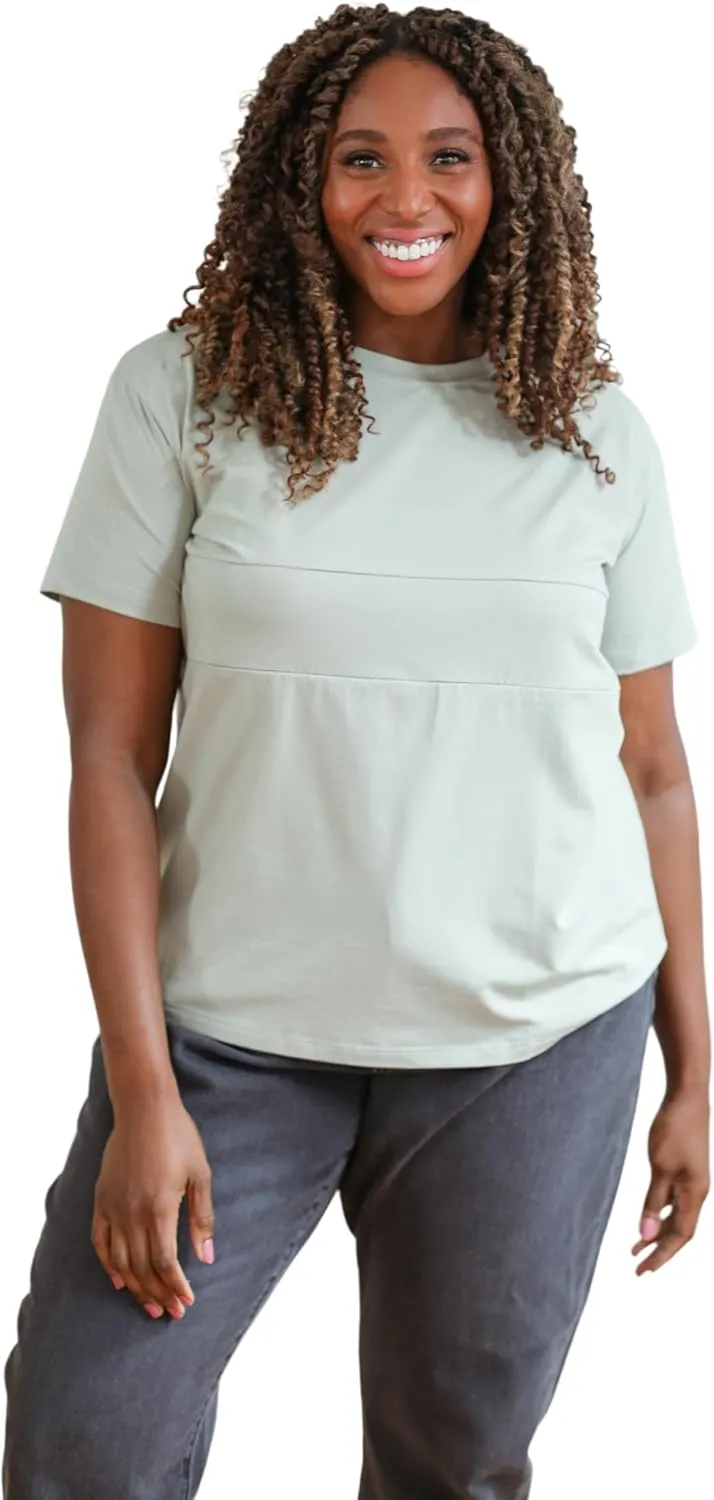 Nursing T-Shirt with Invisible Zipper, Soft and Comfortable Colorblock Breastfeeding Top