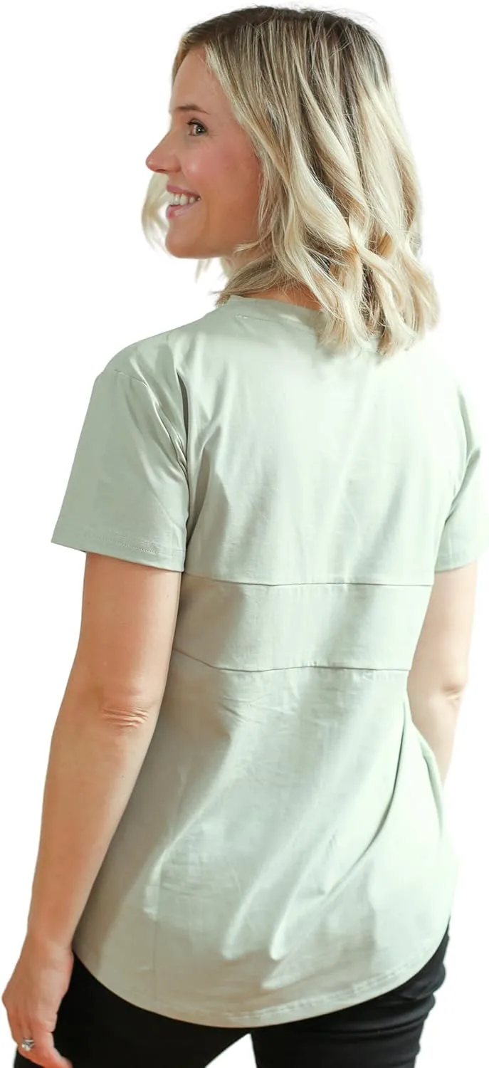 Nursing T-Shirt with Invisible Zipper, Soft and Comfortable Colorblock Breastfeeding Top