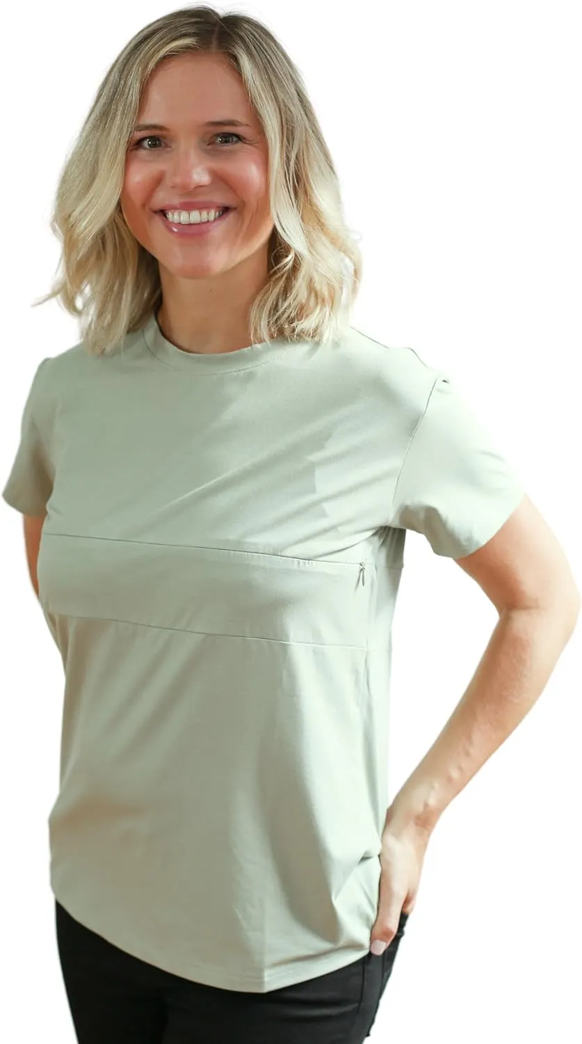 Nursing T-Shirt with Invisible Zipper, Soft and Comfortable Colorblock Breastfeeding Top