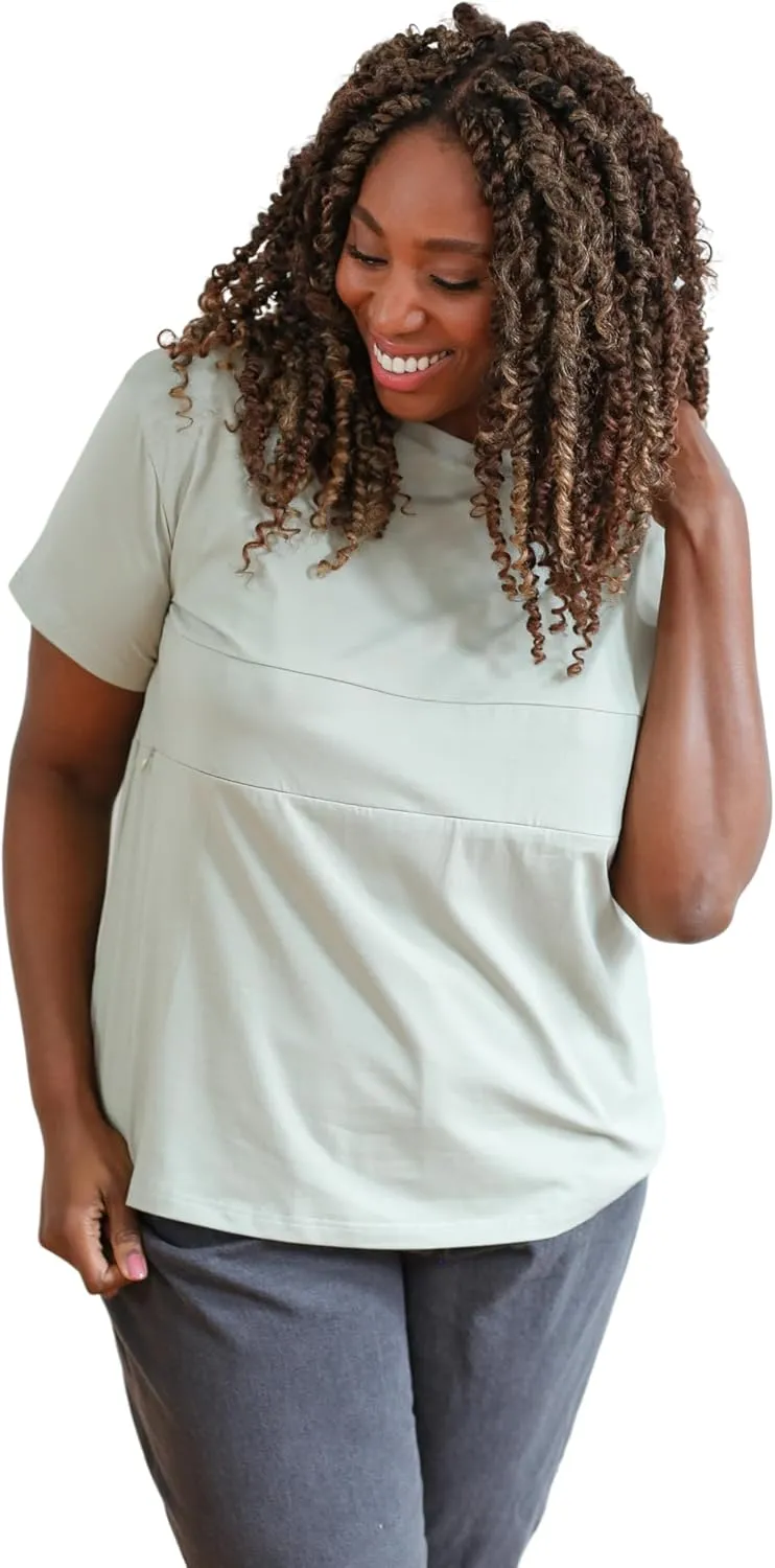 Nursing T-Shirt with Invisible Zipper, Soft and Comfortable Colorblock Breastfeeding Top
