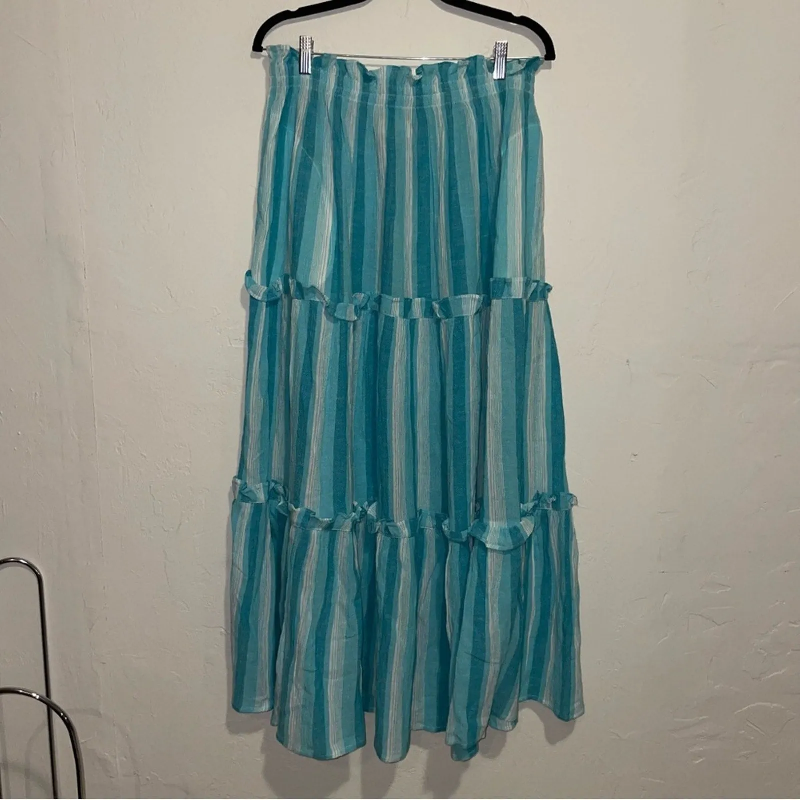 NWT Tuckernuck Aquamarine Stripe Gauze Prado Maxi Skirt (Medium)