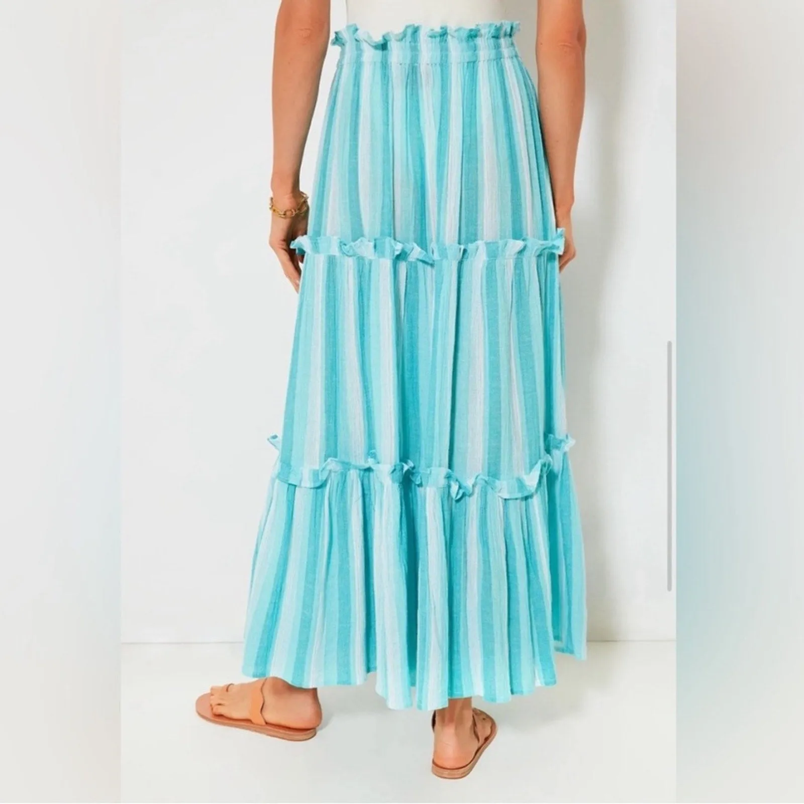 NWT Tuckernuck Aquamarine Stripe Gauze Prado Maxi Skirt (Medium)