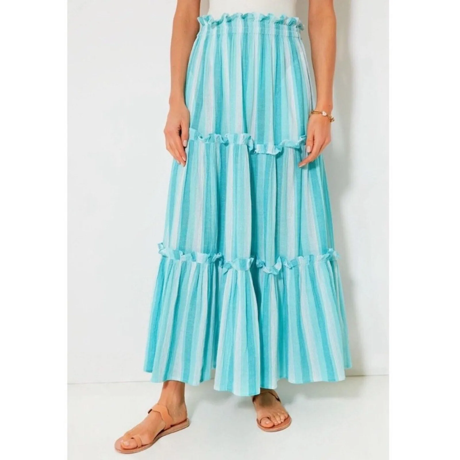 NWT Tuckernuck Aquamarine Stripe Gauze Prado Maxi Skirt (Medium)