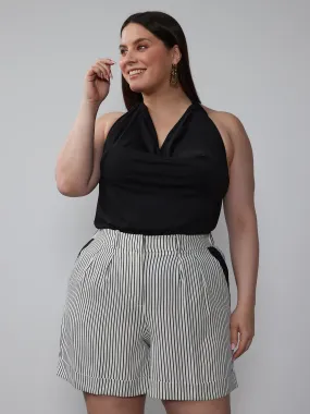 Plus Yarn-Dyed Striped Pleated Shorts