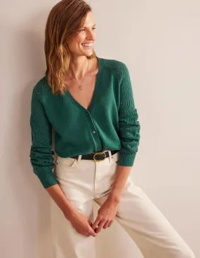 Pointelle Sleeve Cardigan-Emerald Night