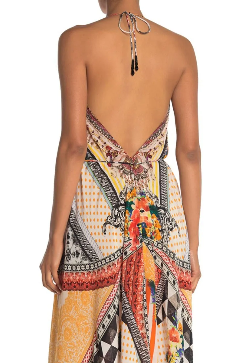 Printed Orange Mini Dress