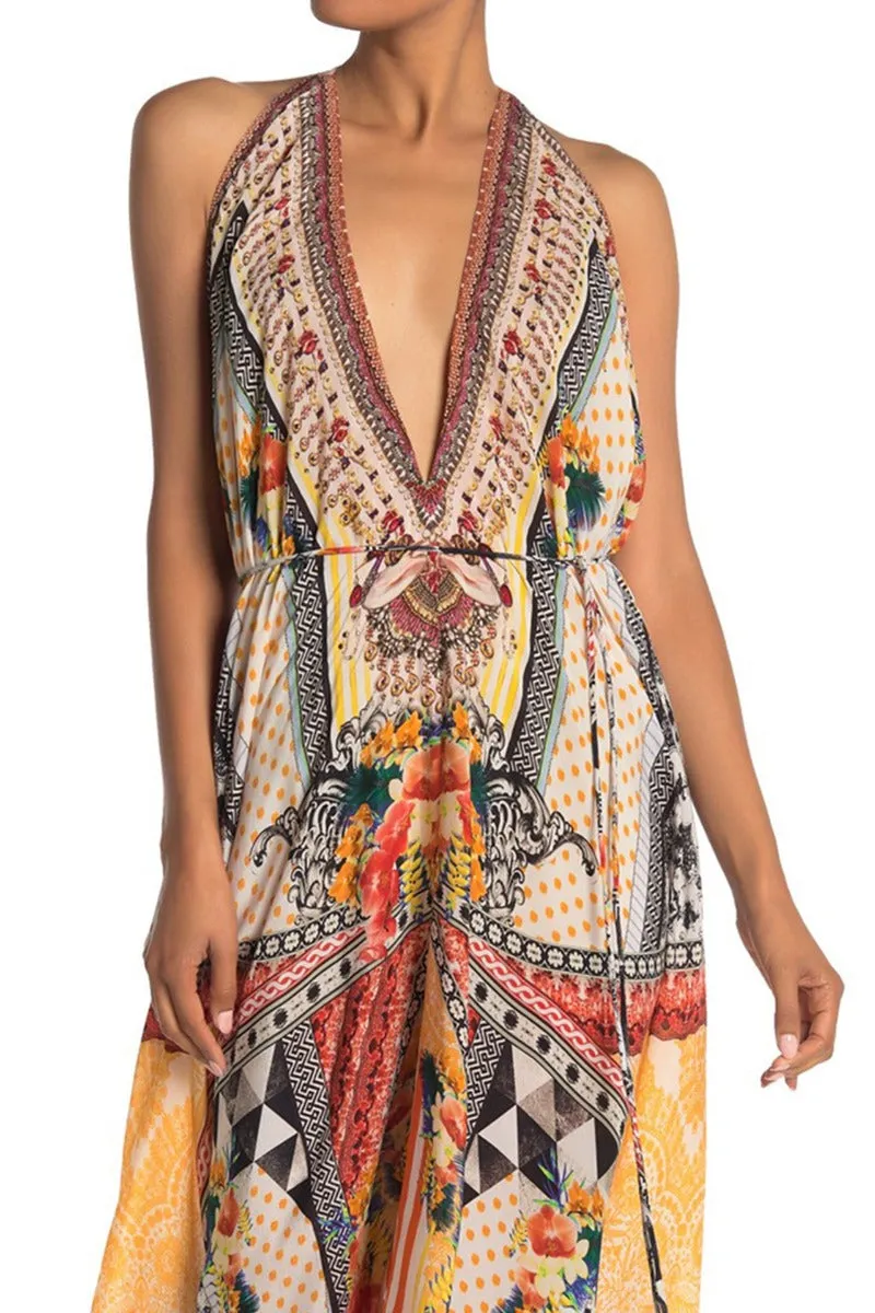 Printed Orange Mini Dress
