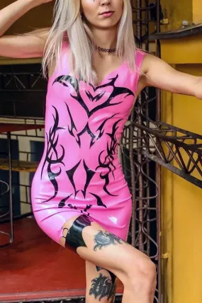 "Quinn" Latex Mini Dress with Tribal Ornaments & Leg Garters