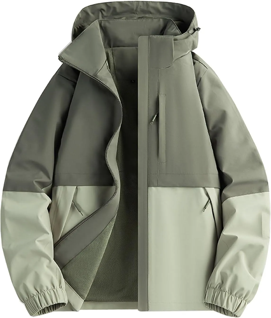 Rain Jacket Men Lightweight Waterproof Hooded Breathable Color Block Raincoat Windbreaker Cycling Golf Travel Fishing