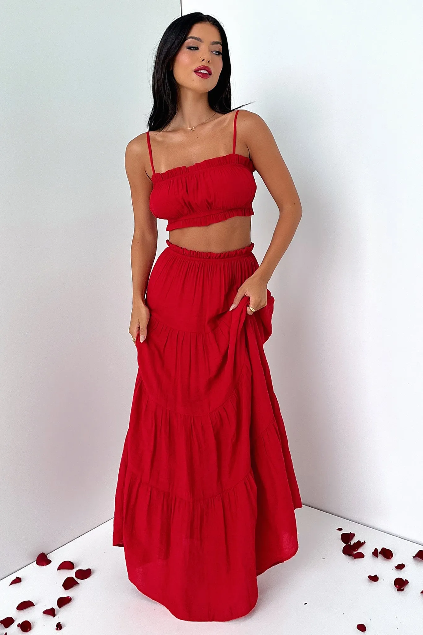 Selina Tiered Maxi Skirt - Red