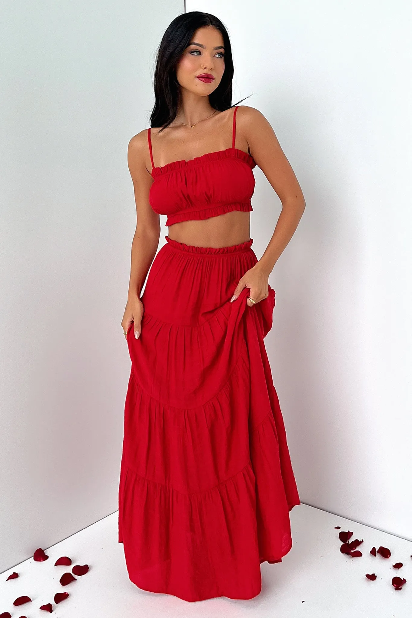 Selina Tiered Maxi Skirt - Red