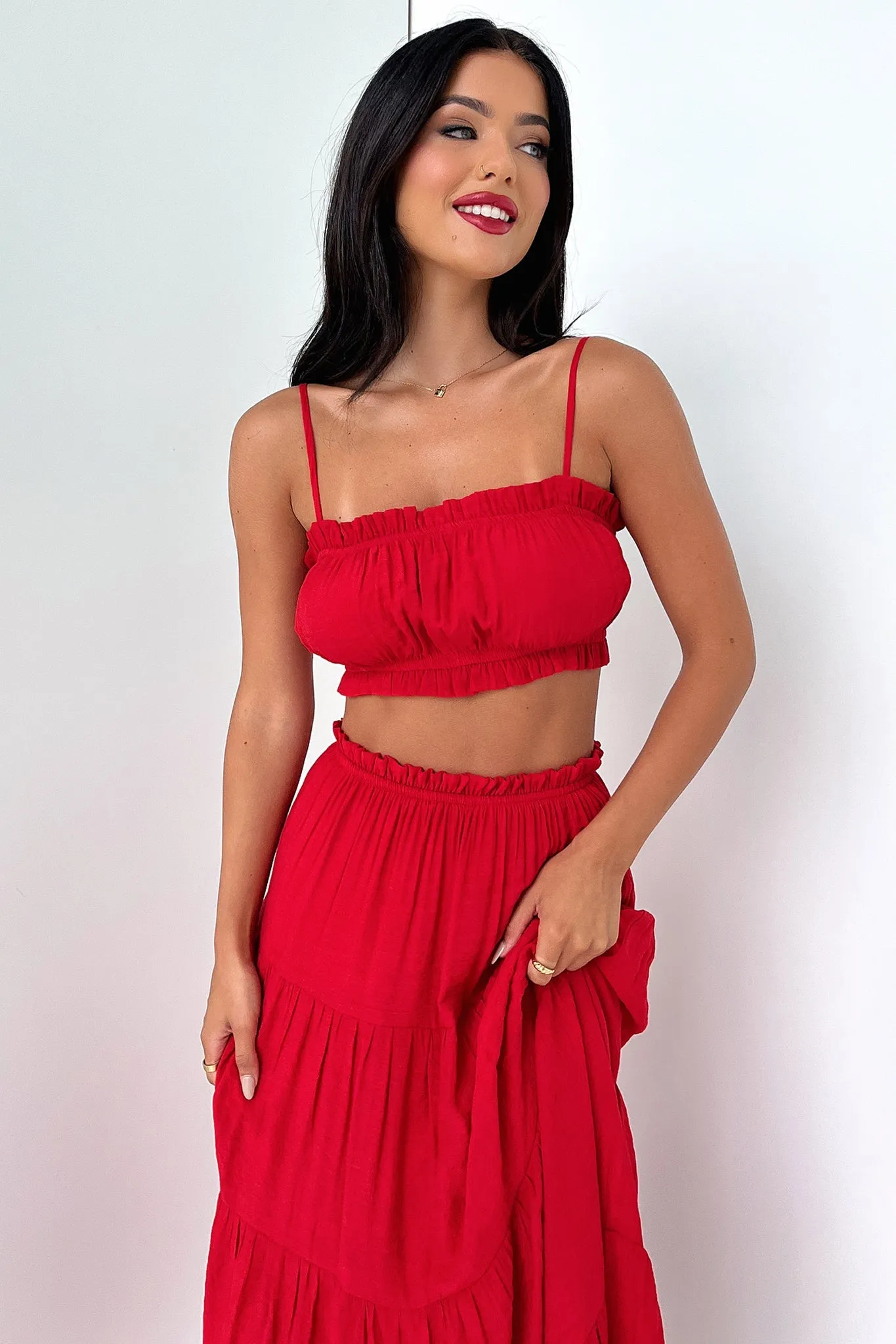Selina Tiered Maxi Skirt - Red