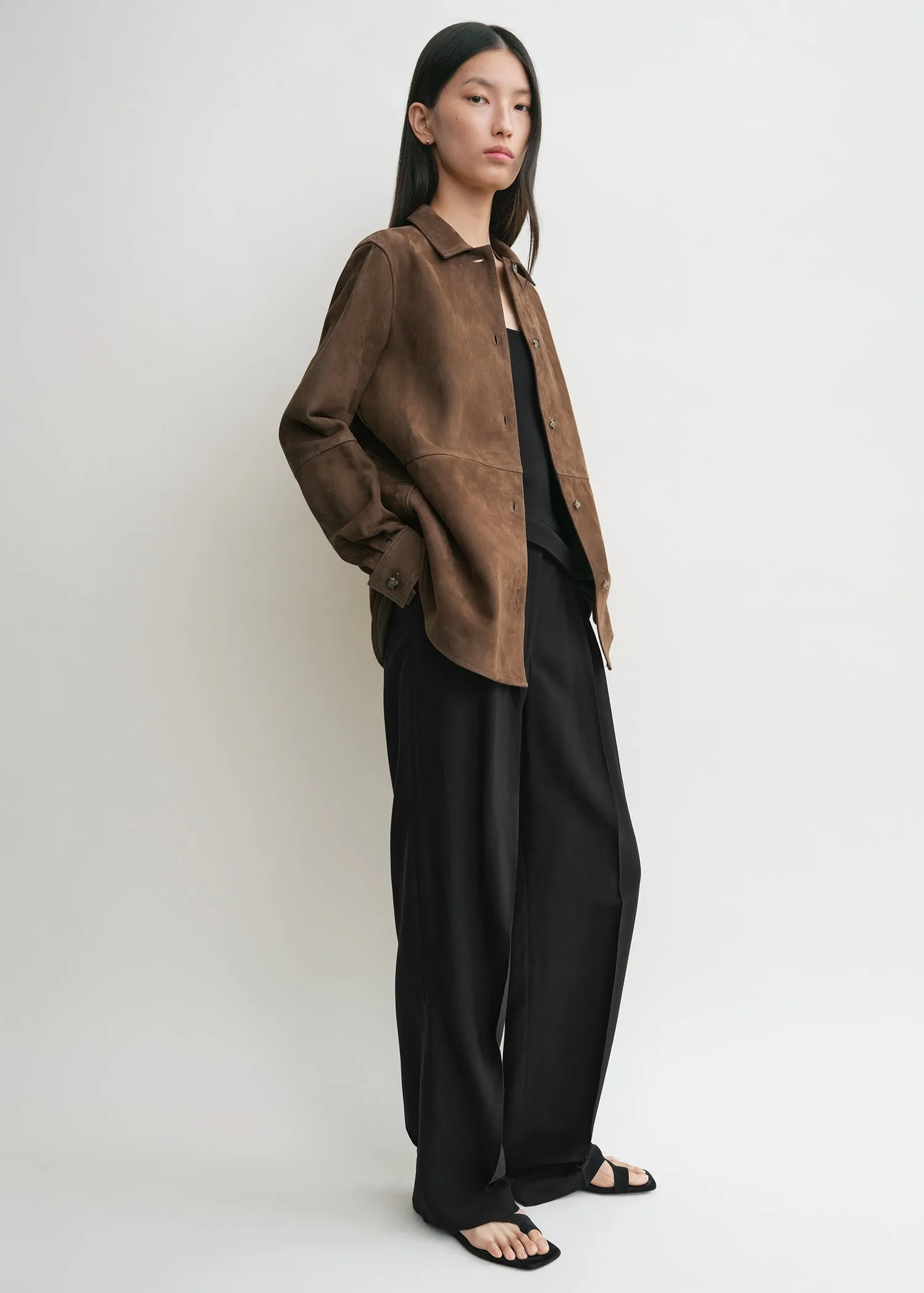 Soft suede shirt tobacco
