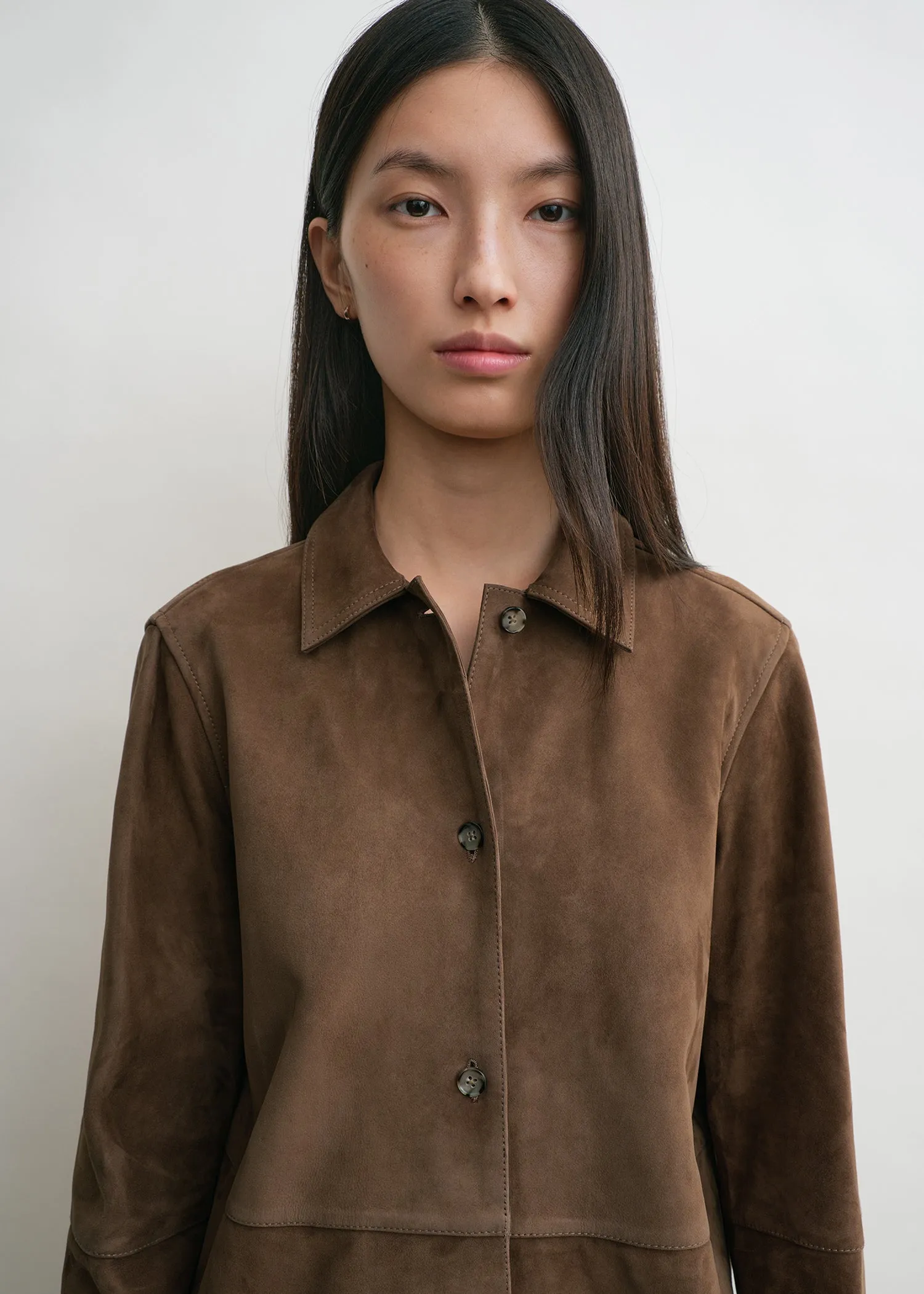 Soft suede shirt tobacco