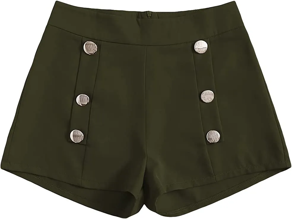 Summer Chic Gold Button High Plum Waist Shorts