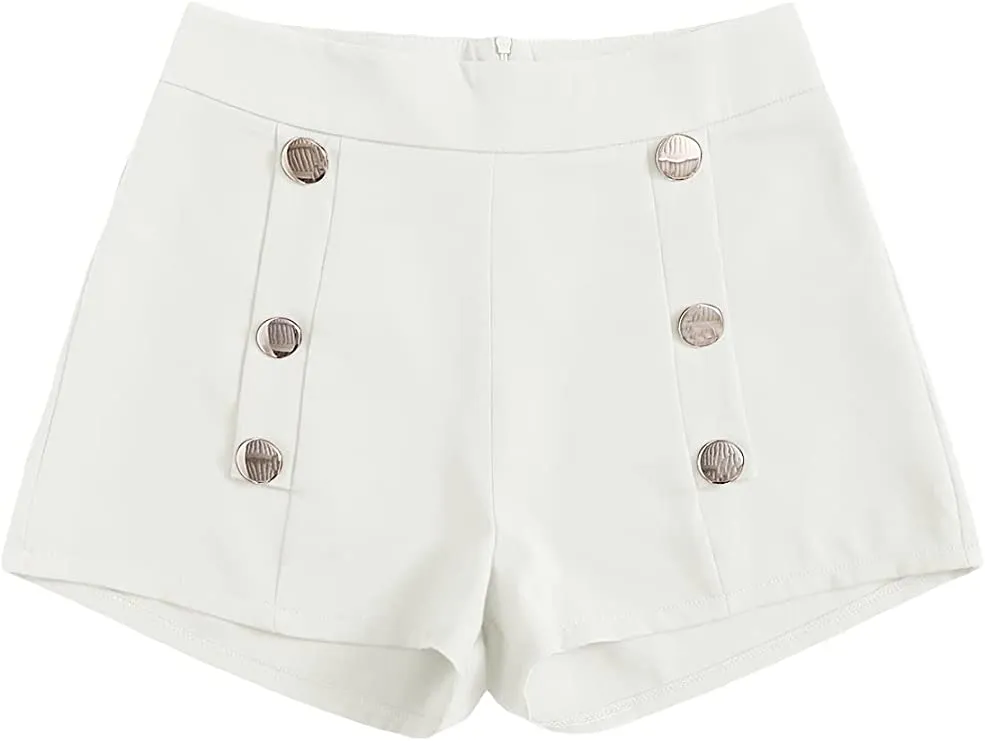 Summer Chic Gold Button High Plum Waist Shorts