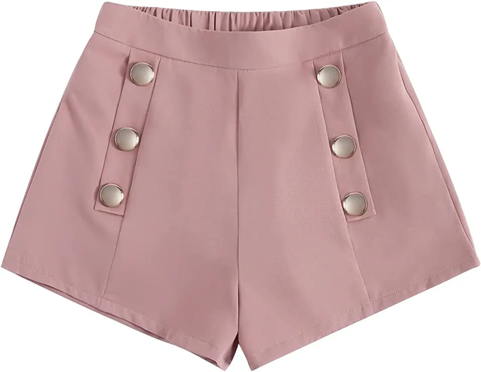 Summer Chic Gold Button High Plum Waist Shorts