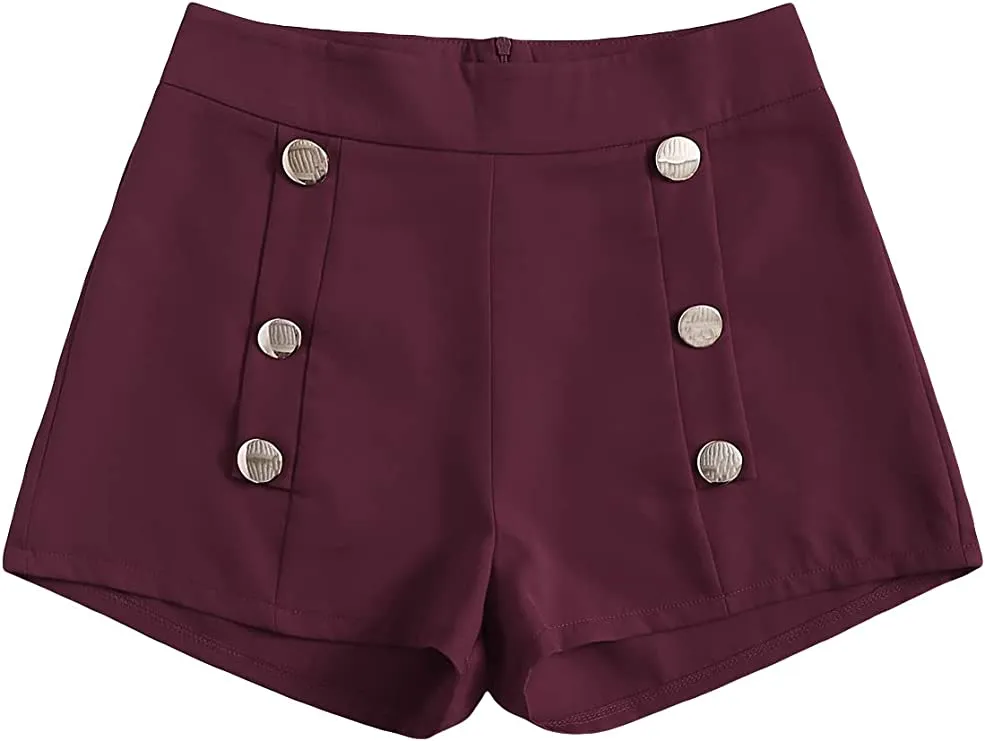 Summer Chic Gold Button High Plum Waist Shorts