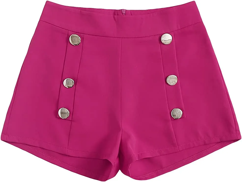 Summer Chic Gold Button High Plum Waist Shorts