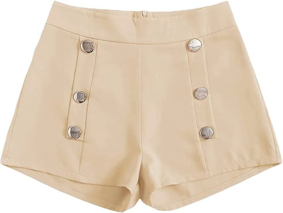 Summer Chic Gold Button High White Waist Shorts