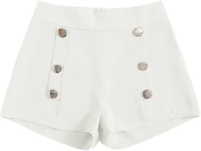 Summer Chic Gold Button High White Waist Shorts