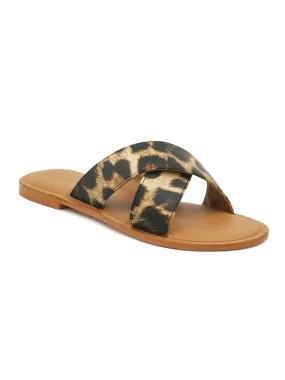 Tan Leopard Print Slip-On Sandal