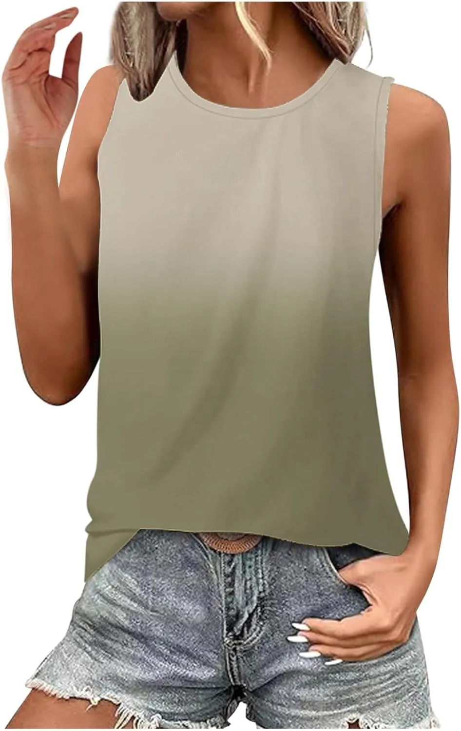 Tank Tops for Women Summer Casual Gradient Color Sleeveless Round Neck Clothes Soft Fashion Vacation Tunic Tank 2025