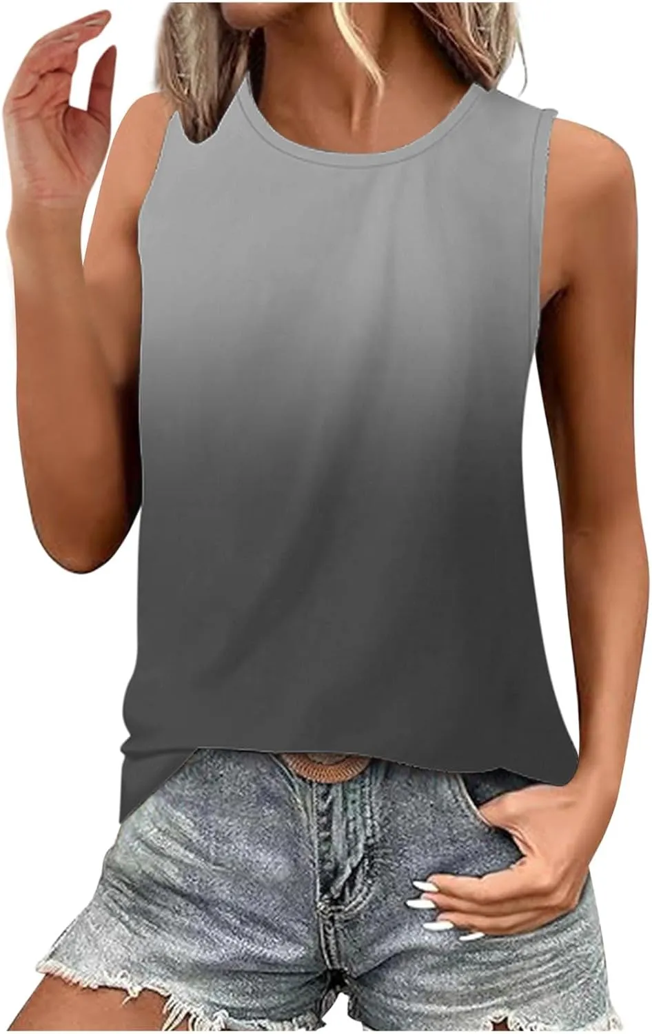 Tank Tops for Women Summer Casual Gradient Color Sleeveless Round Neck Clothes Soft Fashion Vacation Tunic Tank 2025