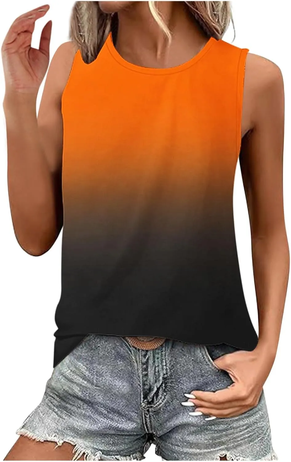 Tank Tops for Women Summer Casual Gradient Color Sleeveless Round Neck Clothes Soft Fashion Vacation Tunic Tank 2025