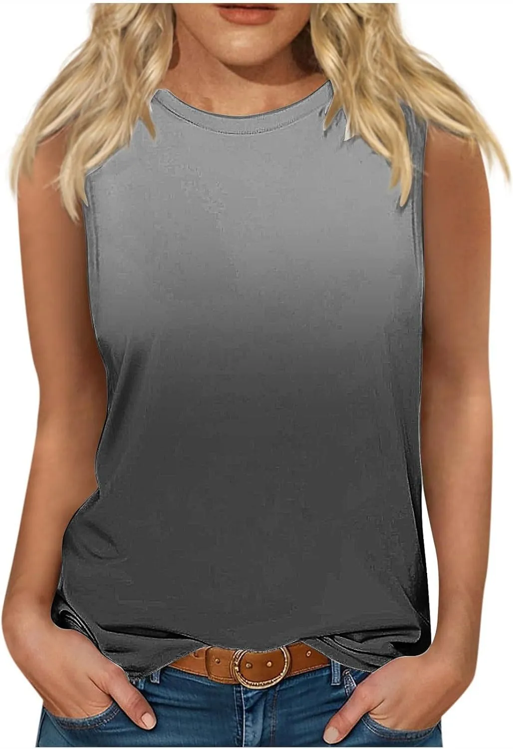 Tank Tops for Women Summer Casual Gradient Color Sleeveless Round Neck Clothes Soft Fashion Vacation Tunic Tank 2025