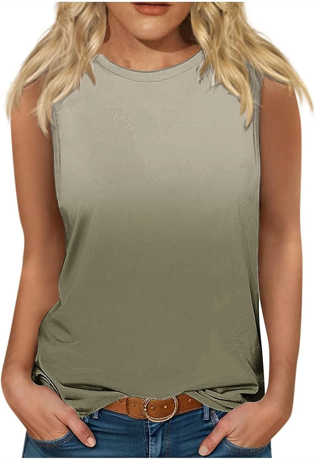 Tank Tops for Women Summer Casual Gradient Color Sleeveless Round Neck Clothes Soft Fashion Vacation Tunic Tank 2025