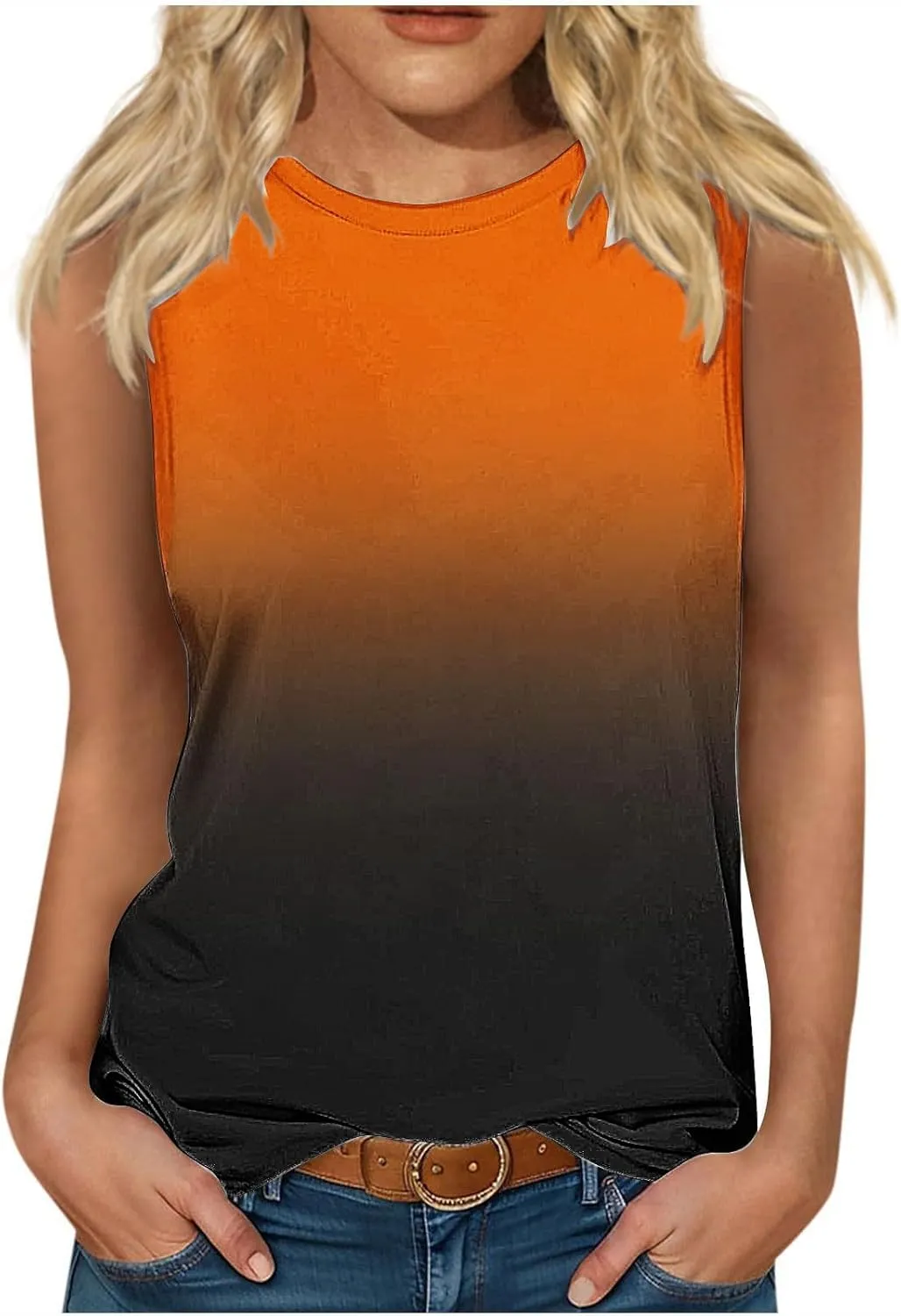 Tank Tops for Women Summer Casual Gradient Color Sleeveless Round Neck Clothes Soft Fashion Vacation Tunic Tank 2025