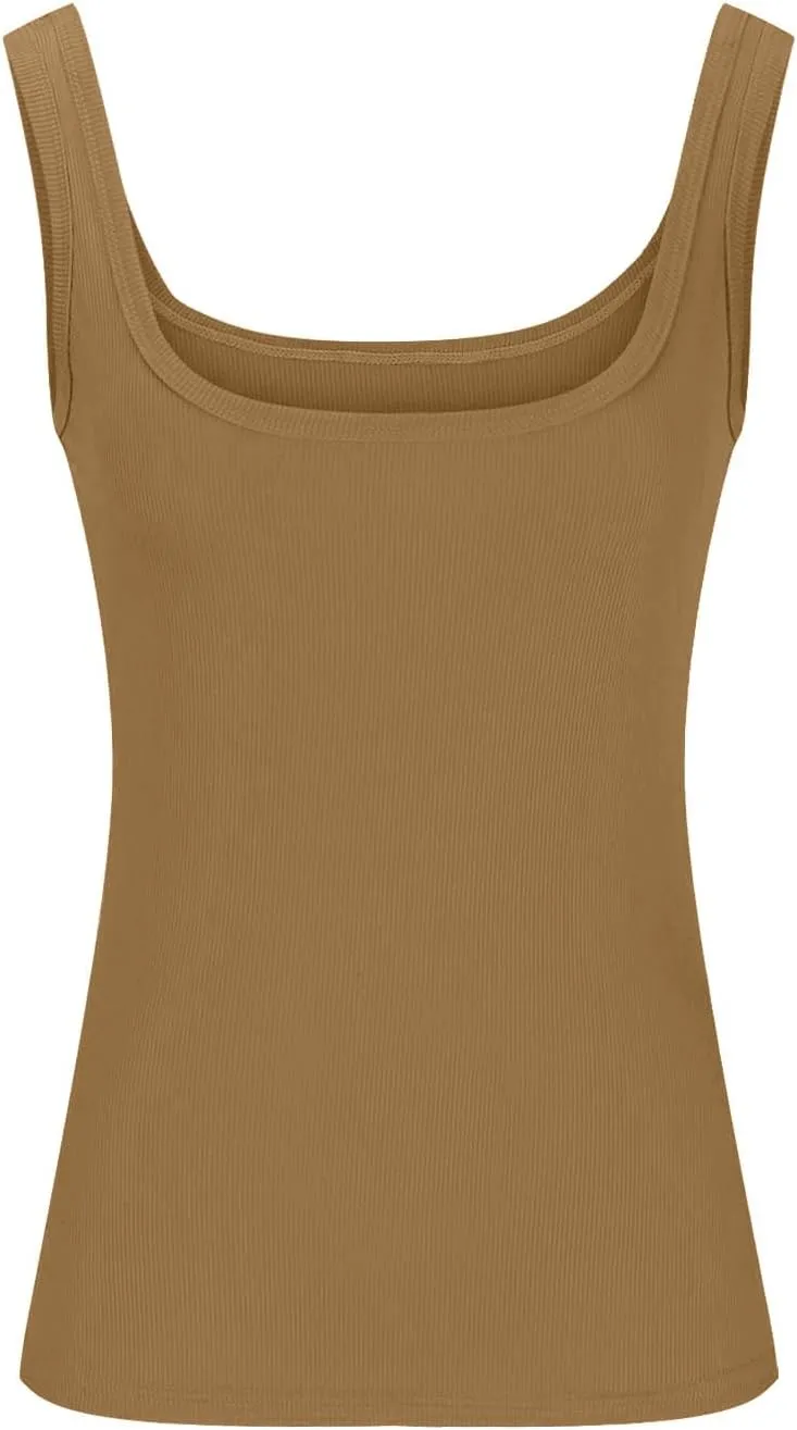 Tank Tops with Built in Bra for Women Comfy Loose Knitted Solid Scoop Neck Camisole Trendy Soft Sleeveless Tank 2025