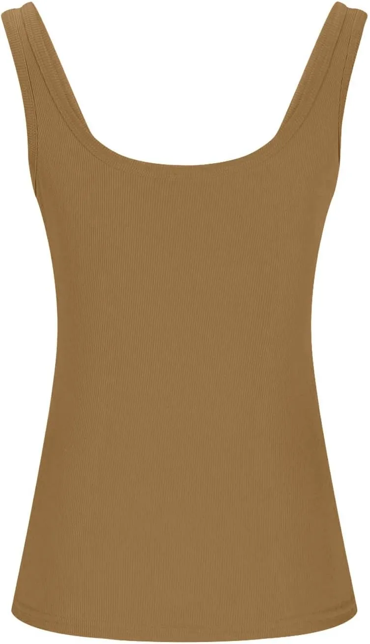 Tank Tops with Built in Bra for Women Comfy Loose Knitted Solid Scoop Neck Camisole Trendy Soft Sleeveless Tank 2025