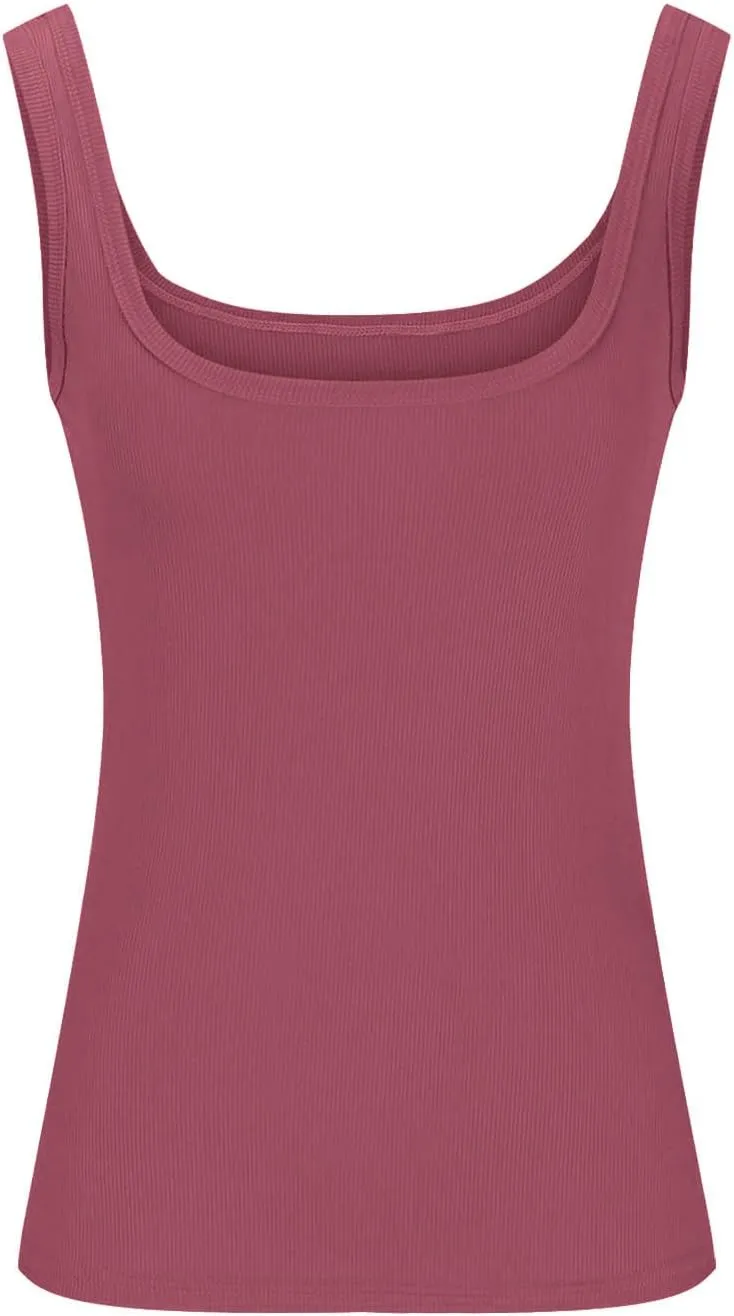 Tank Tops with Built in Bra for Women Comfy Loose Knitted Solid Scoop Neck Camisole Trendy Soft Sleeveless Tank 2025