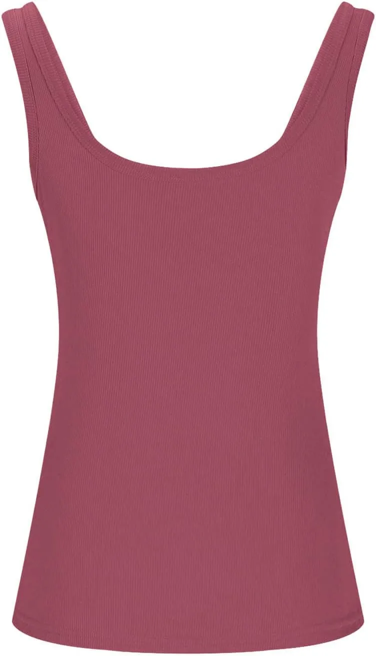 Tank Tops with Built in Bra for Women Comfy Loose Knitted Solid Scoop Neck Camisole Trendy Soft Sleeveless Tank 2025