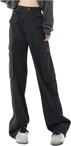 Teen Girls Y2k Cargo Pants Straight Wide Leg Baggy Joggers Fold-Over Waist Stylish Hip Hop Streetwear Hiking Pants