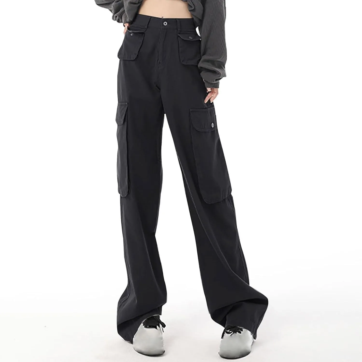 Teen Girls Y2k Cargo Pants Straight Wide Leg Baggy Joggers Fold-Over Waist Stylish Hip Hop Streetwear Hiking Pants