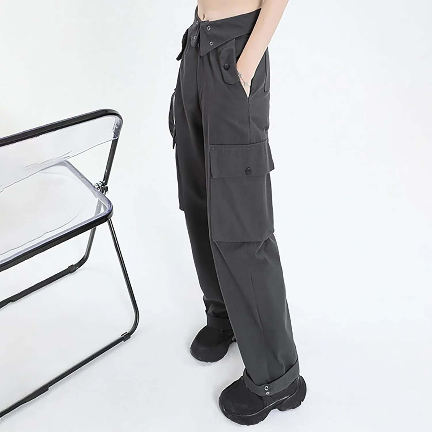 Teen Girls Y2k Cargo Pants Straight Wide Leg Baggy Joggers Fold-Over Waist Stylish Hip Hop Streetwear Hiking Pants