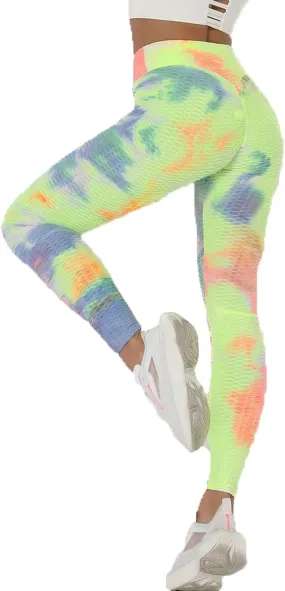 Womans Yoga Pants Leggings Exercise Breathable Lifting Ninth Pants Hip Sports Bubble Tie-dye Women's Pants Workout