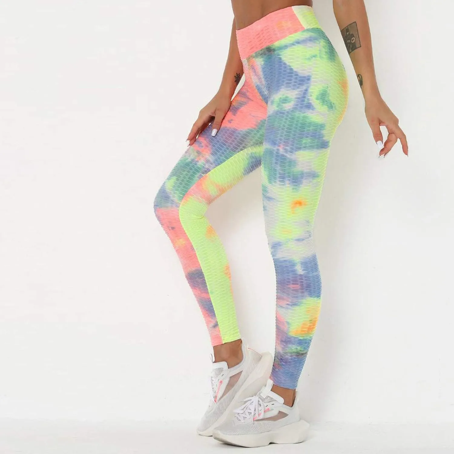 Womans Yoga Pants Leggings Exercise Breathable Lifting Ninth Pants Hip Sports Bubble Tie-dye Women's Pants Workout