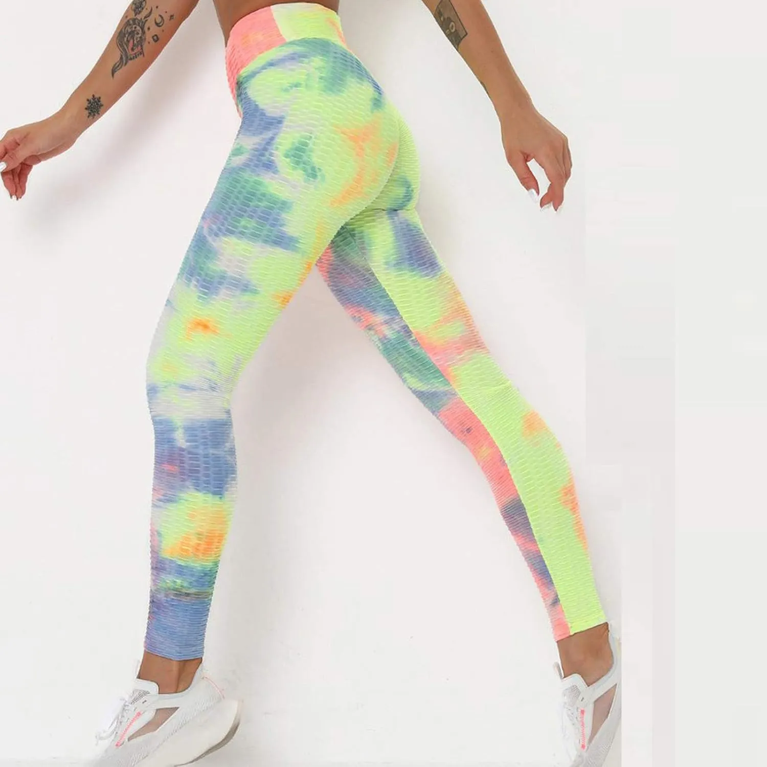 Womans Yoga Pants Leggings Exercise Breathable Lifting Ninth Pants Hip Sports Bubble Tie-dye Women's Pants Workout