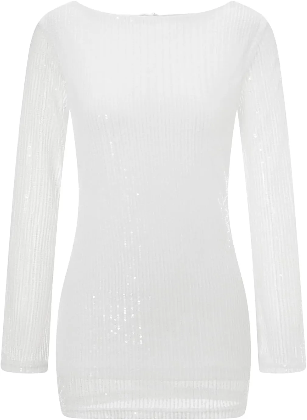 Women Sparkle Sequins Mini Dress Long Sleeve Tie Back Bodycon Dress Shiny Backless Evening Party Dress