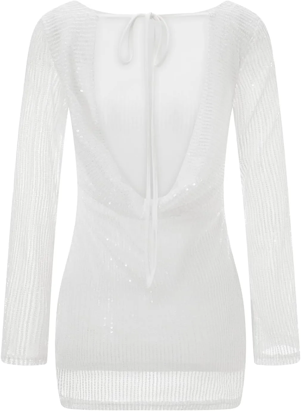 Women Sparkle Sequins Mini Dress Long Sleeve Tie Back Bodycon Dress Shiny Backless Evening Party Dress
